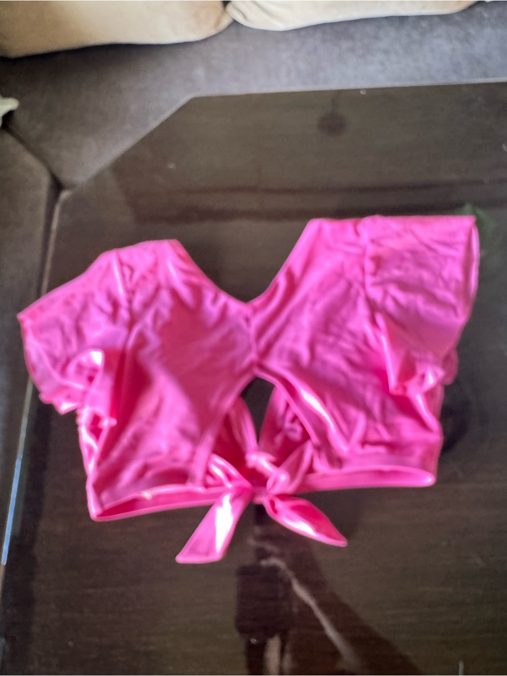 Cupshe Bright Pink Flutter Sleeve Bikini Top - Picture 2 of 2